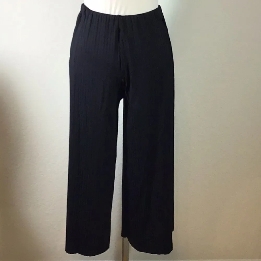 Zara Trafaluc Pants Black Elastic High Waist Culottes Split Seam Wide Leg Size S